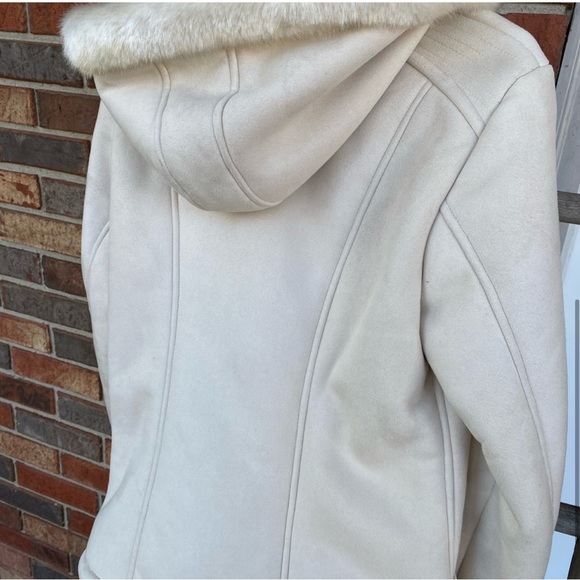 Cold water creek faux shearling fur lined hooded coat medium - Picture 2 of 4